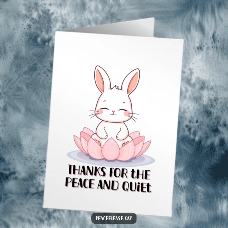 Funny Free Printable Thank You Card: A meditating rabbit on a lotus pad, expressing calm gratitude.