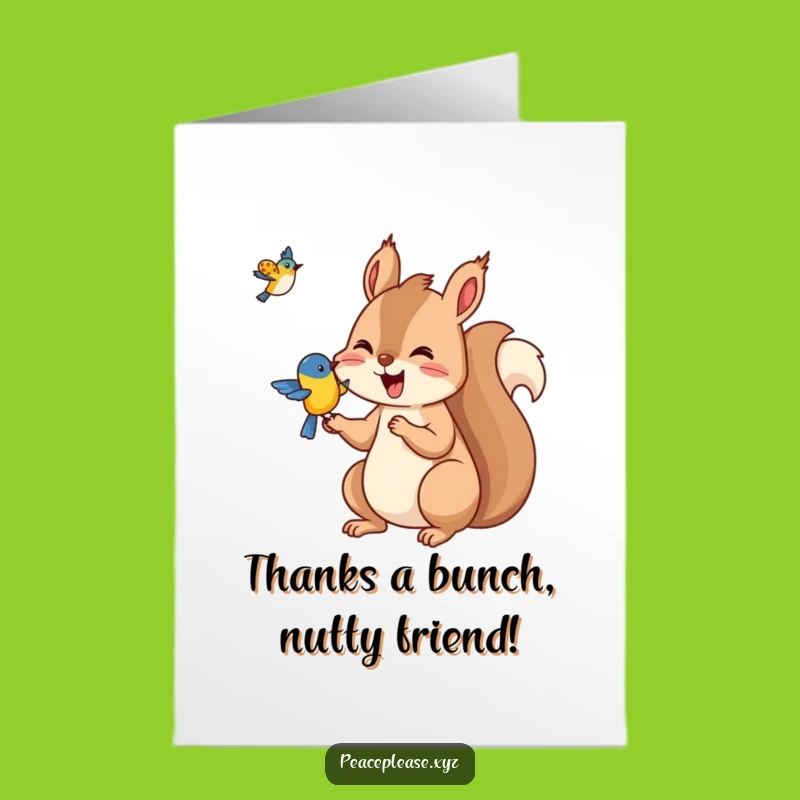 Free Printable Thank You Card: Grateful squirrel shares nuts, funny downloadable gift!