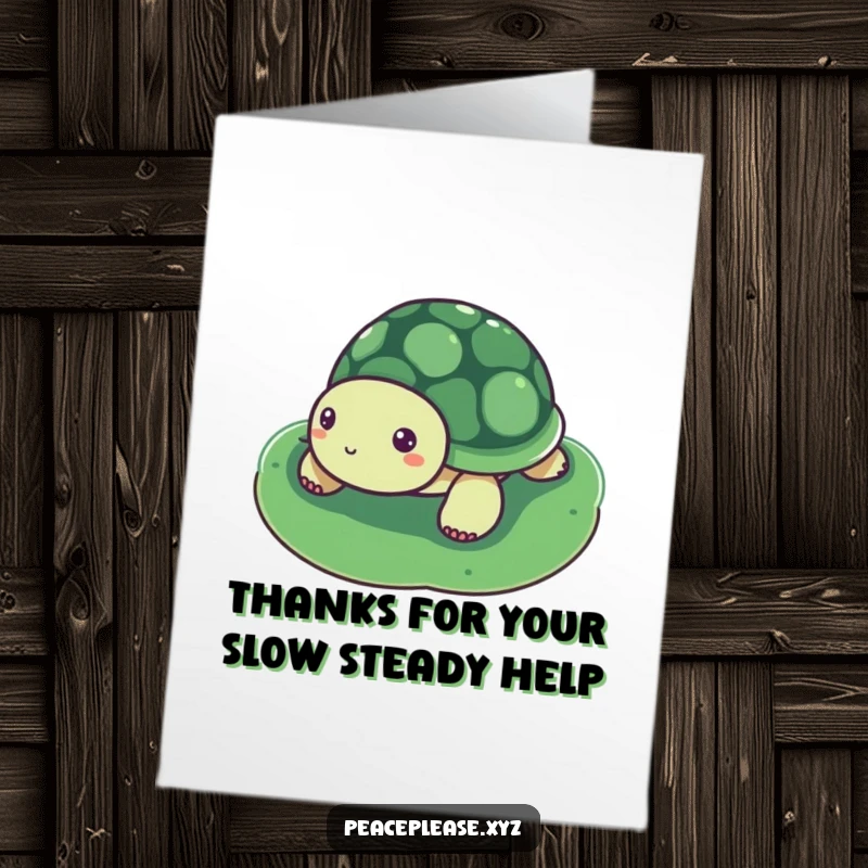 Funny Free Printable Thank You Card: A peaceful turtle rests on a lily pad, offering thanks with serene and subtle humor.