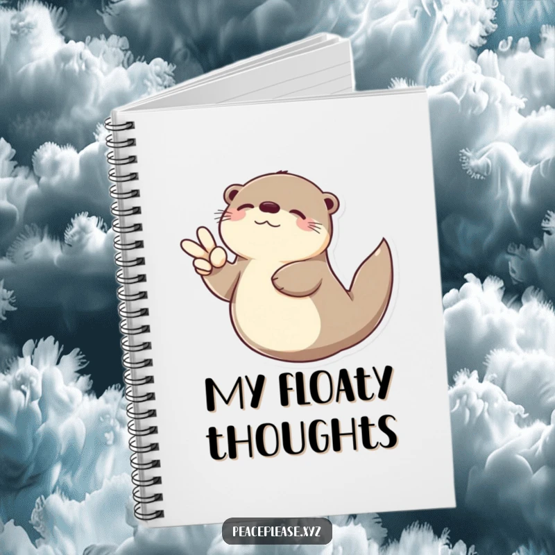 Funny Otter notebook featuring a serene otter floating on its back with a peace sign, a humorous journal for relaxation.