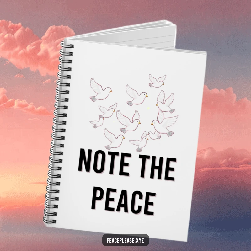 Funny notebook cover featuring a graceful flock of doves flying in a harmonious formation, symbolizing peace and inspiration.