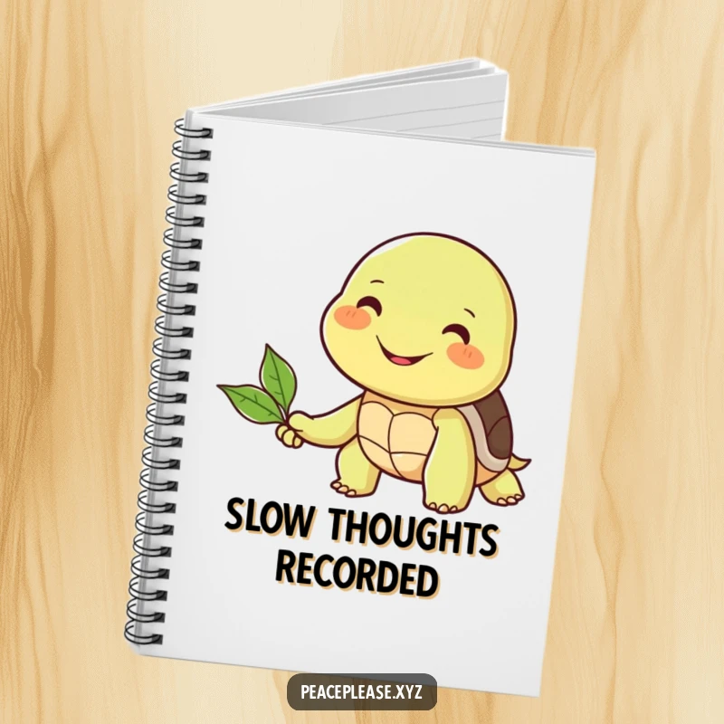 Funny notebook cover with a smiling turtle extending a leaf to a smiling friend, symbolizing friendship and sharing.