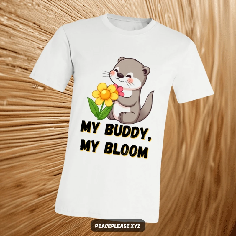 Funny t-shirt featuring a playful otter character sharing a colorful flower, embodying friendship and sweet, heartwarming moments.