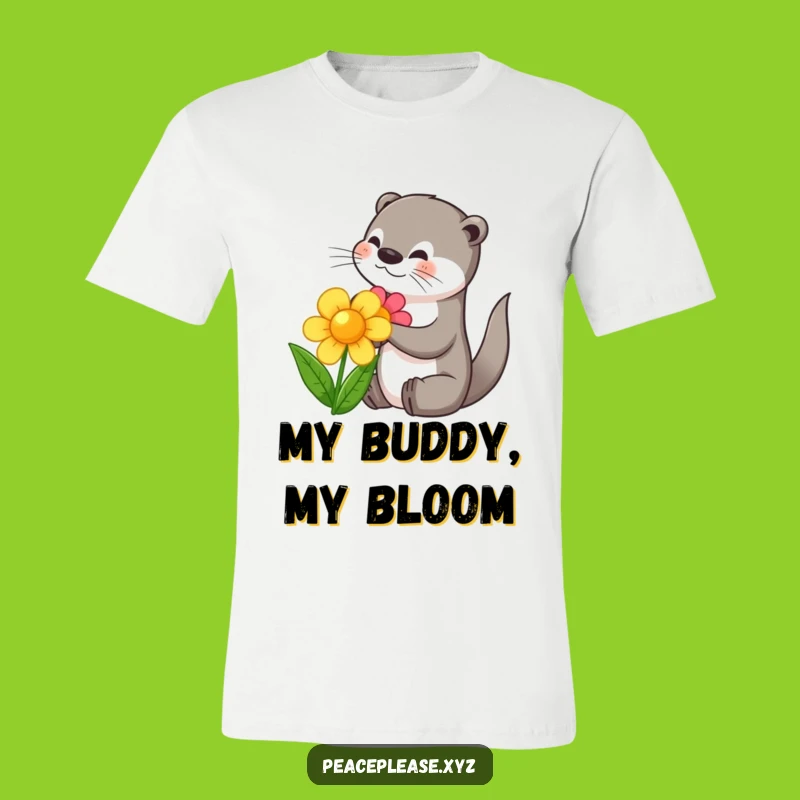 Funny Otter Flower Friend T-Shirt - Playful Animal Tee