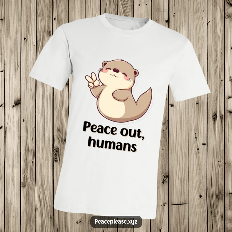 Funny Otter t-shirt featuring a serene otter floating on its back with a peace sign, a humorous display of chill vibes.