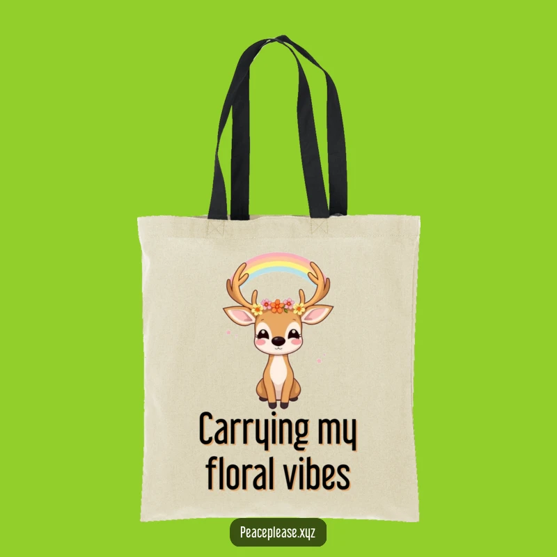 Funny Deer Rainbow Tote Bag: Whimsical Floral Antlers, Nature Carryall