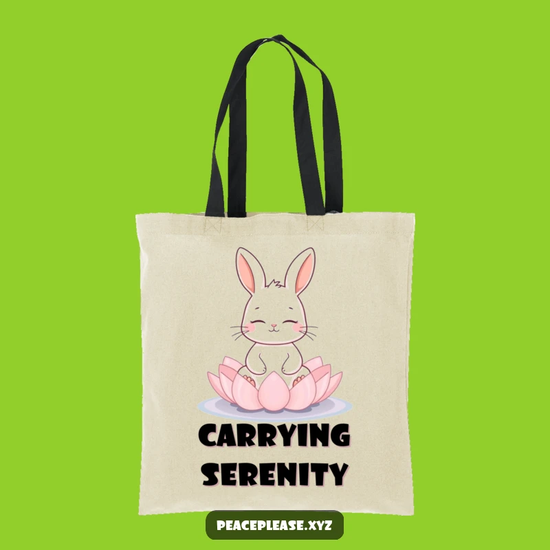Funny Calm Rabbit Tote Bag: Zen Lotus Meditation Accessory